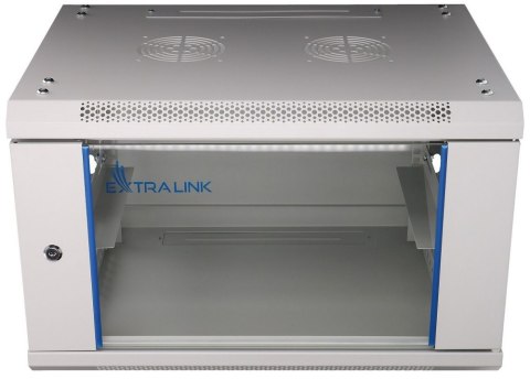 Szafka wisząca rack 6U 600x600 szara szklane drzwi