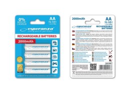 Baterie ESPERANZA Niklowo-wodorkowa AA (LR06, FR6, R6, 15A, MN1500, AM3, UM3, HP7) 2000mAh 4 szt. EZA104W